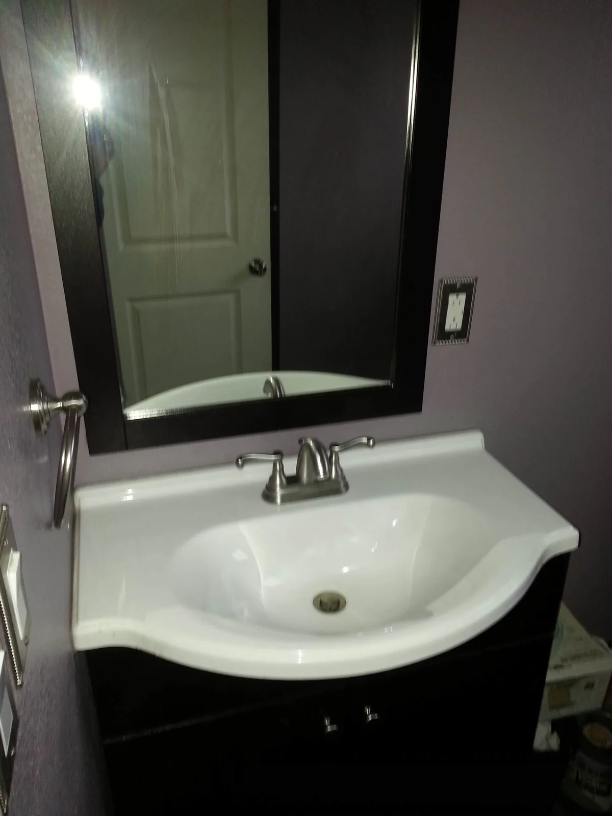 A finished vanity and sink.